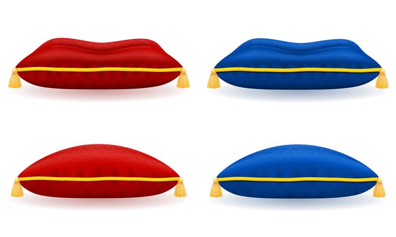 oreiller de velours bleu rouge avec illustration vectorielle or corde et glands vecteur