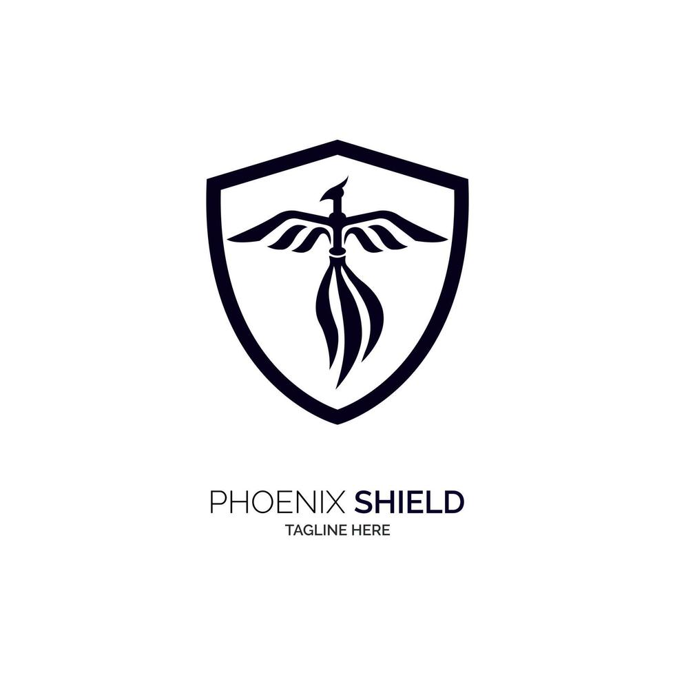 silhouette de modèle de conception de logo de bouclier phoenix pour la marque ou l'entreprise et autre vecteur