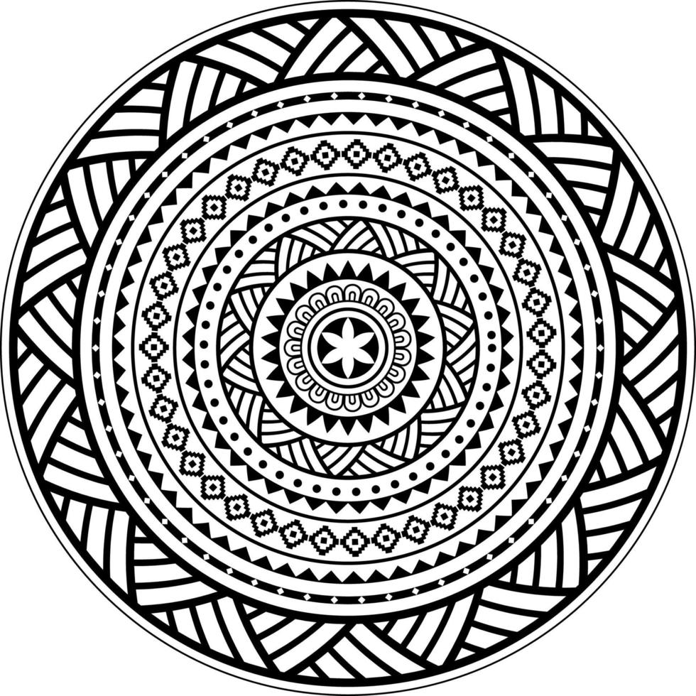 conception de mandala géométrique tribal, motif de style de tatouage hawaïen polynésien, illustration de mandala boho en noir et blanc vecteur