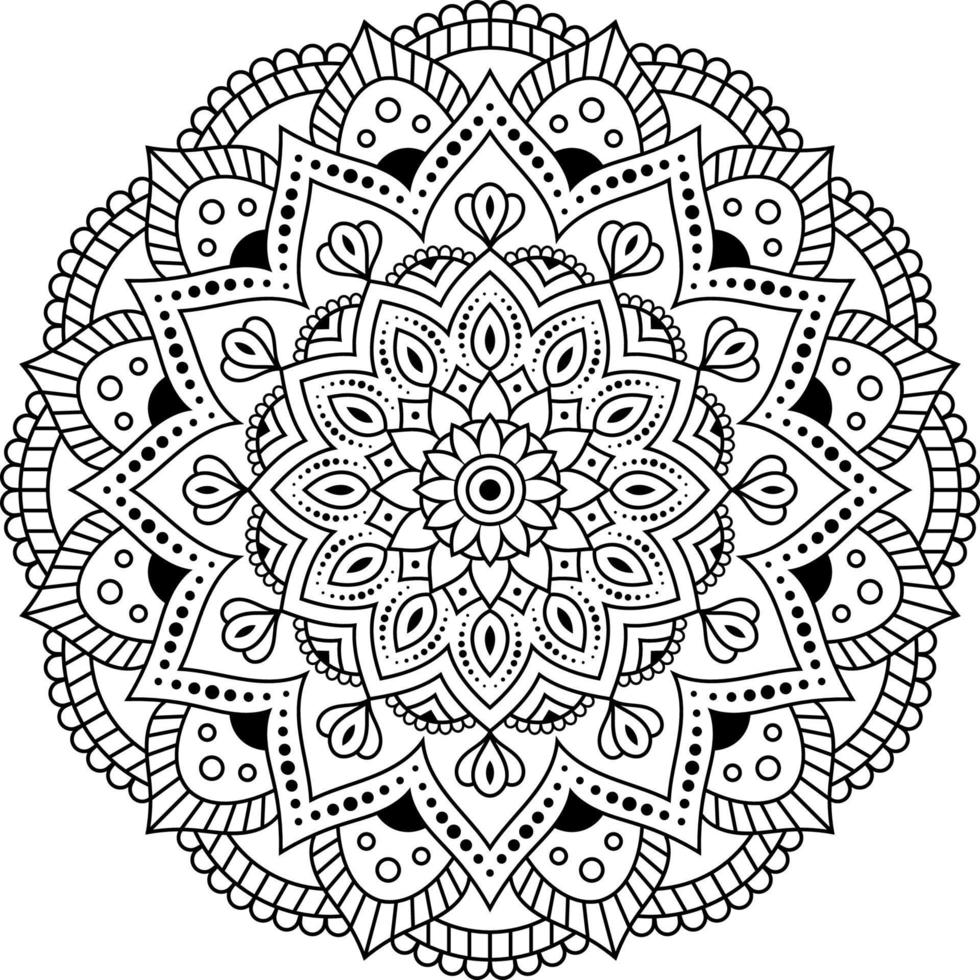 mandala livre de coloriage ligne art illustration vectorielle isolée sur fond blanc, éléments décoratifs vintage, conception de papier peint, design d'intérieur, chemise, carte de voeux, autocollant, motif de dentelle, mariage vecteur