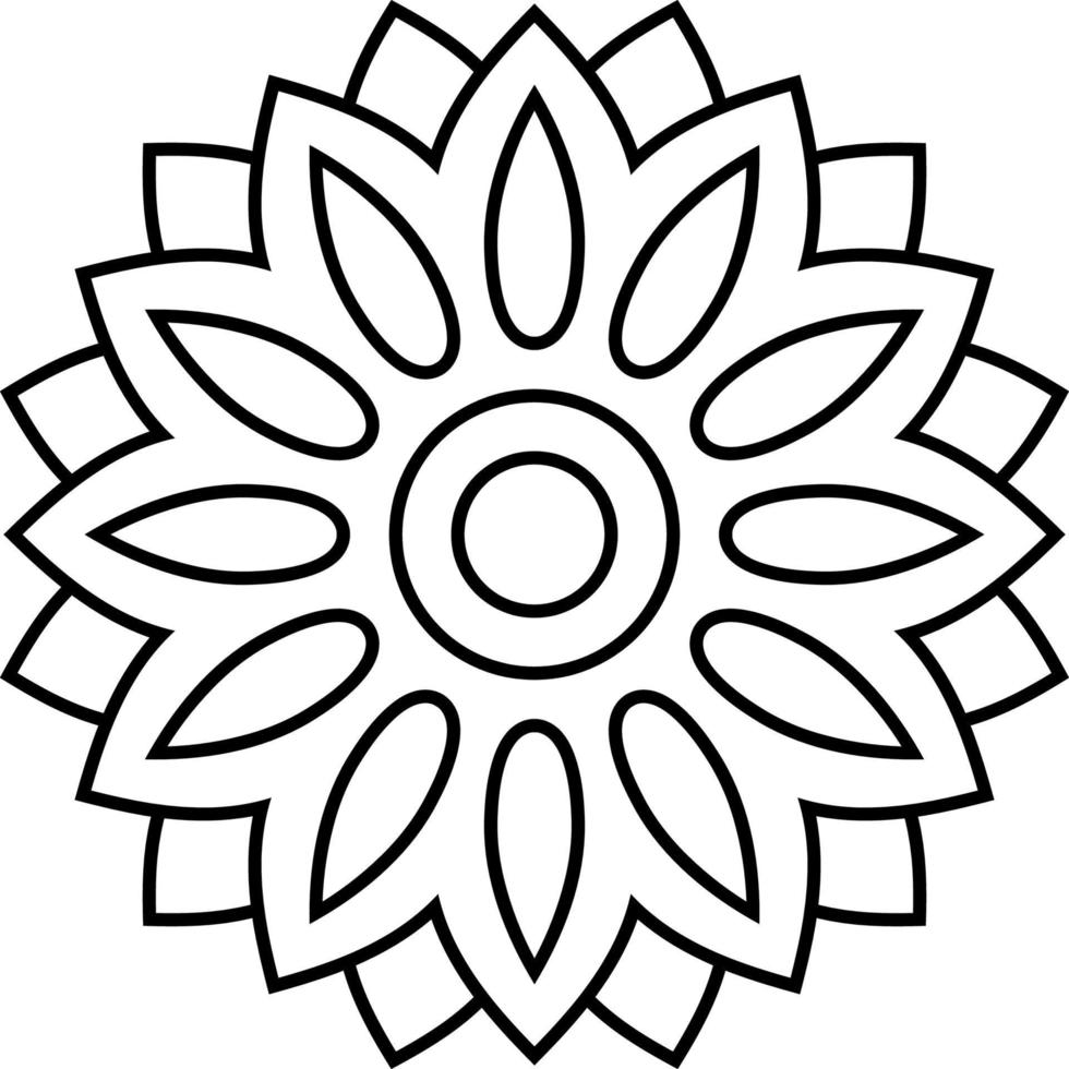 motif circulaire facile en forme de mandala, mandala floral noir et blanc pour les pages de coloriage, les adultes, les personnes âgées et les enfants. vecteur