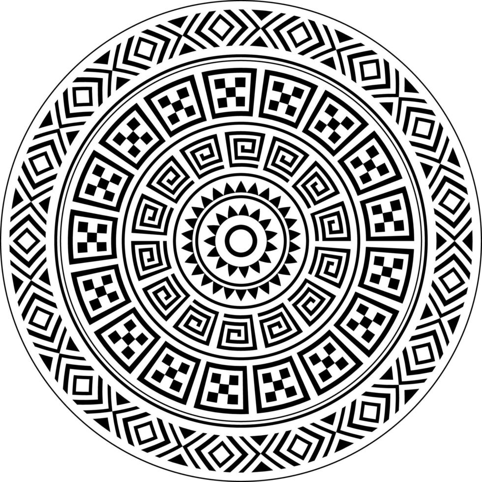 conception tribale de mandala polynésien, ornement de vecteur de modèle de style de tatouage hawaïen géométrique en noir et blanc.