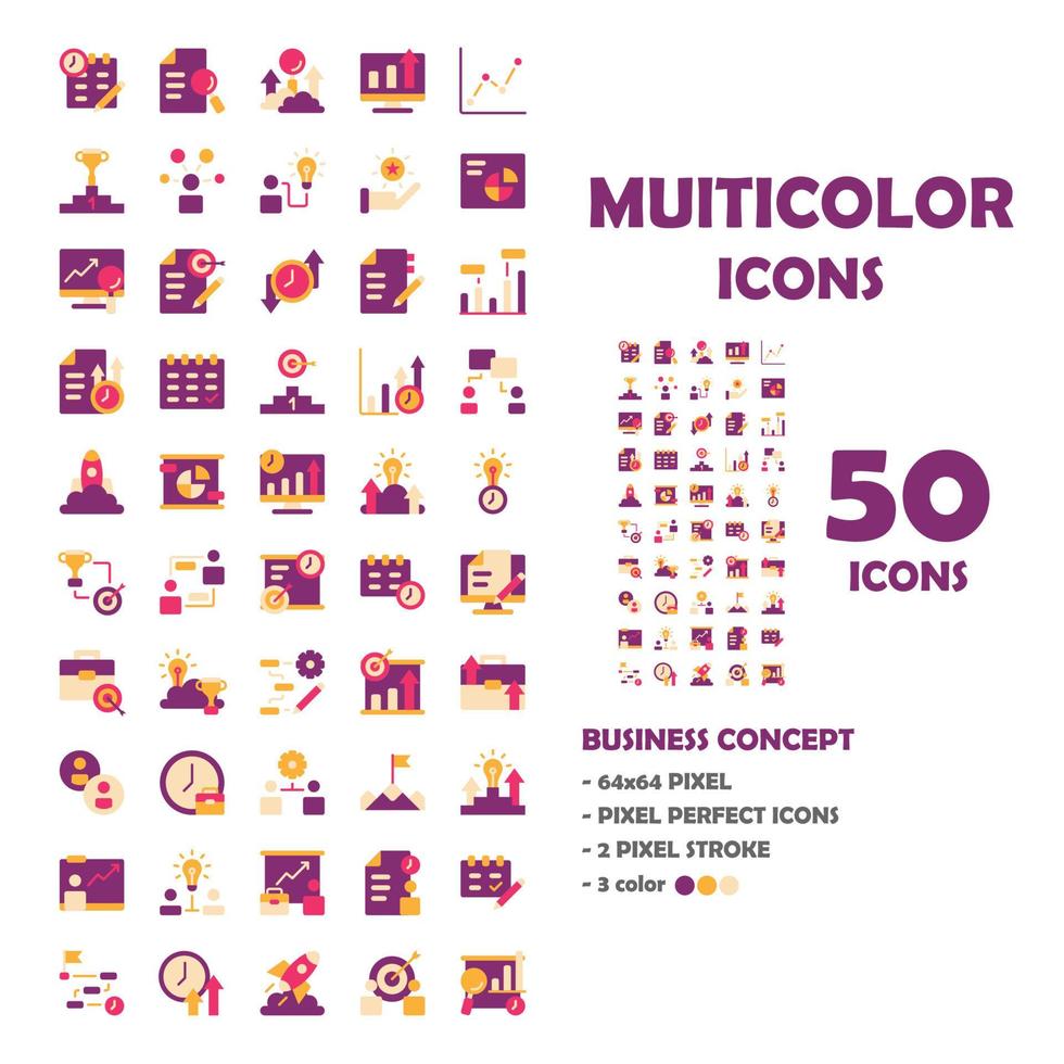 50 icônes ensemble d'icônes multicolores d'affaires. vecteur
