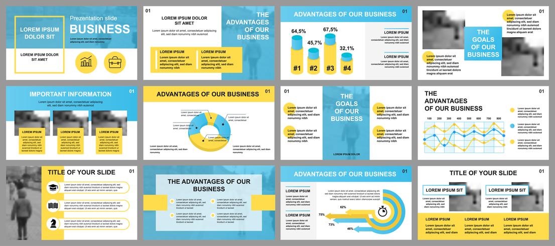 Modèles de diapositives de présentation d&#39;entreprise à partir d&#39;éléments infographiques. Peut être utilisé comme modèle de présentation, dépliant et dépliant, brochure, rapport d’entreprise, marketing, publicité, rapport annuel, bannière. vecteur