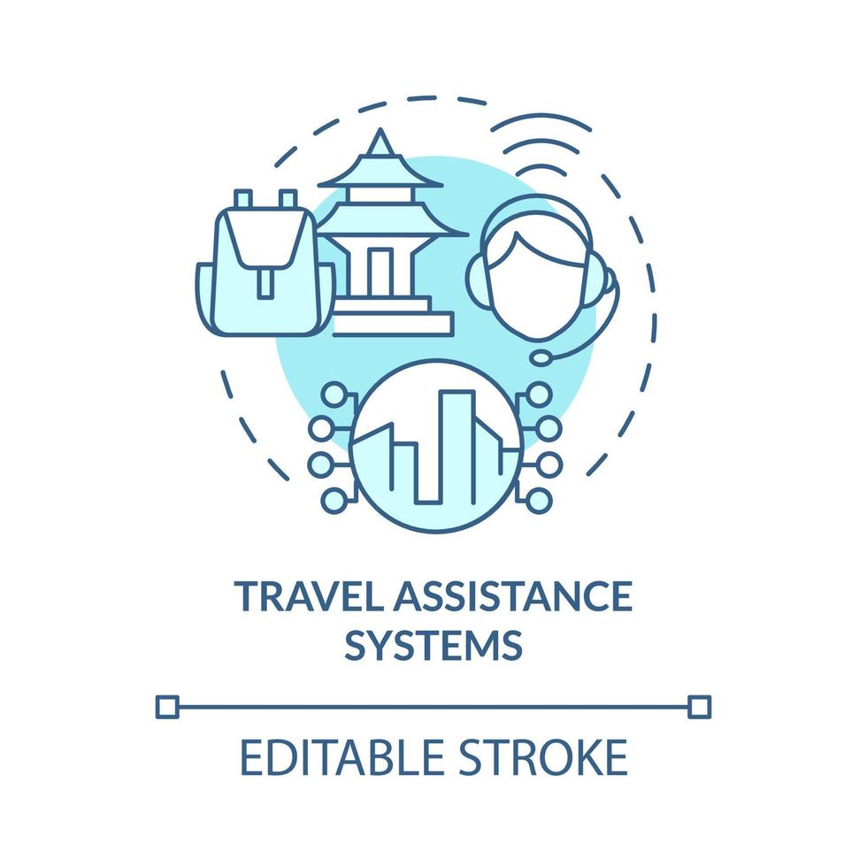 icône de concept bleu système d'assistance voyage. application d'assistance aux passagers. numérisation de l'illustration de la ligne mince de l'idée abstraite du tourisme. dessin de couleur de contour isolé de vecteur. trait modifiable vecteur