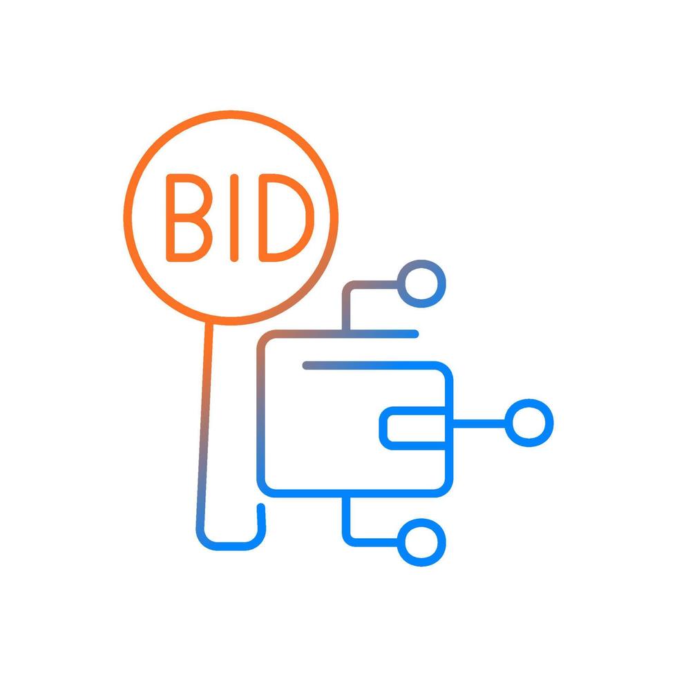 icône de vecteur linéaire dégradé de vente aux enchères de crypto-monnaie. enchères et trading de crypto-monnaie. haute technologie. monnaie numérique. symbole de couleur de ligne mince. pictogramme de style moderne. dessin de contour isolé de vecteur