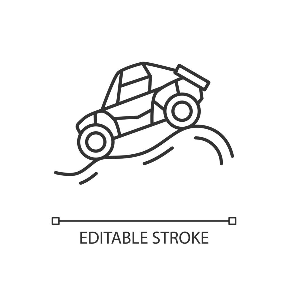 icône linéaire de course hors route. conduire un véhicule modifié. course sur des routes improvisées. illustration personnalisable de fine ligne. symbole de contour. dessin de contour isolé de vecteur. trait modifiable vecteur