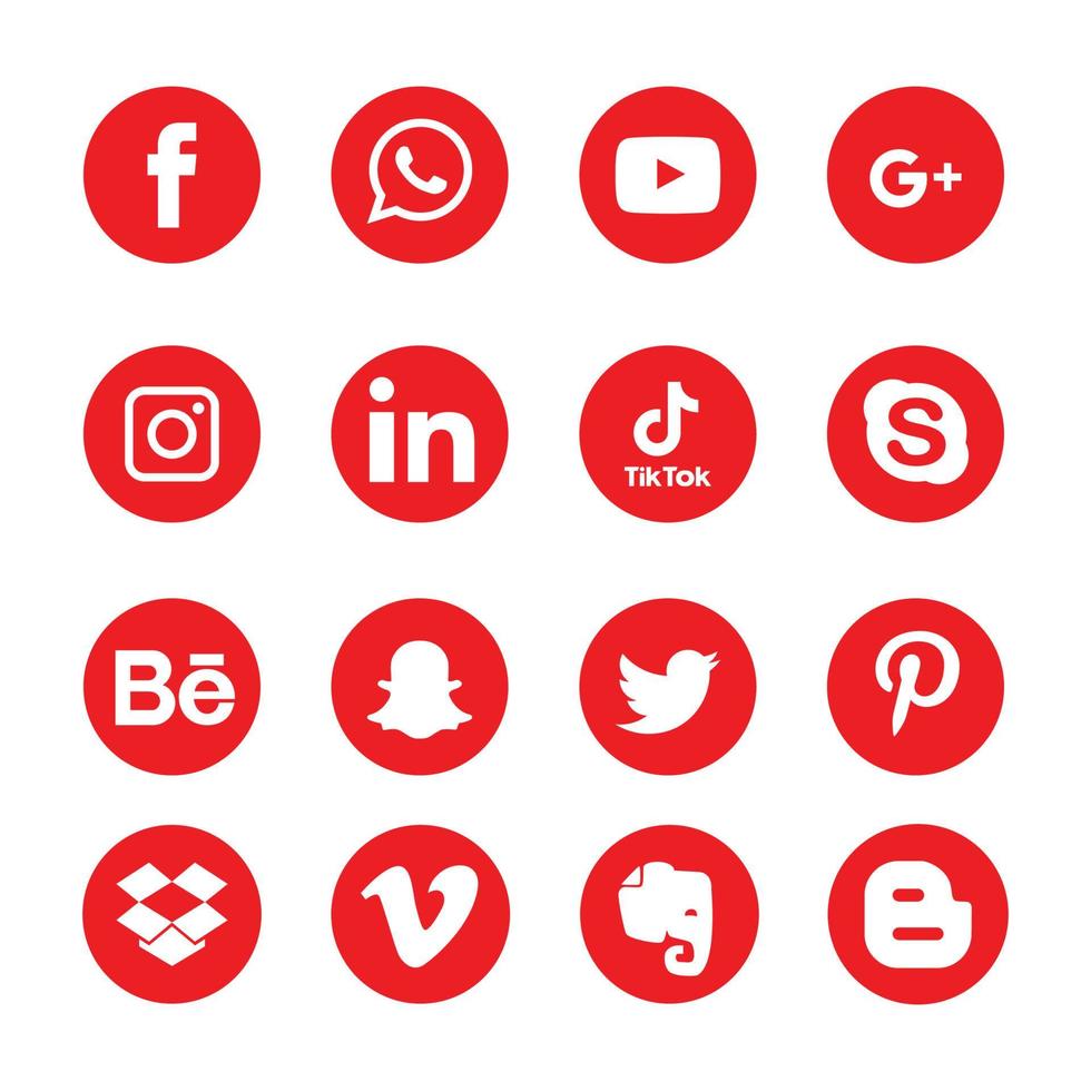 ensemble d'icônes plates de médias sociaux liés, pinterest, groupe, boîte de dépôt, éléphant, bechance veemo. partager, comme, illustration vectorielle twitter, youtube, whatsapp, snapchat, facebook, instagram, tic tac, tok vecteur