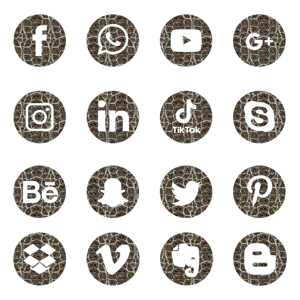 ensemble d'icônes plates de médias sociaux liés, pinterest, groupe, boîte de dépôt, éléphant, veemo behance. partager, comme, illustration vectorielle twitter, youtube, whatsapp, snapchat, facebook, instagram, tic tac, tok vecteur