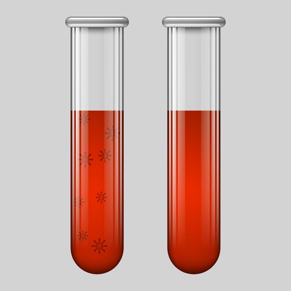 un tube à essai avec du sang, avec un liquide rouge. sang avec coronavirus.glass objects.vector illustration vecteur