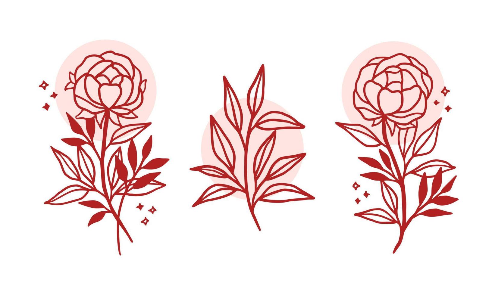 Éléments de logo linéaire fleur botanique vintage dessinés à la main vecteur