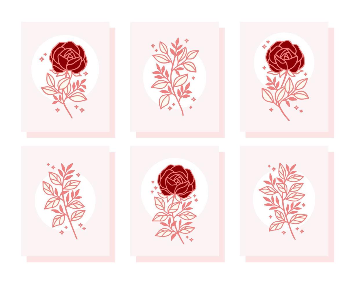 collection de modèles de cartes romantiques vintage avec des fleurs roses roses vecteur