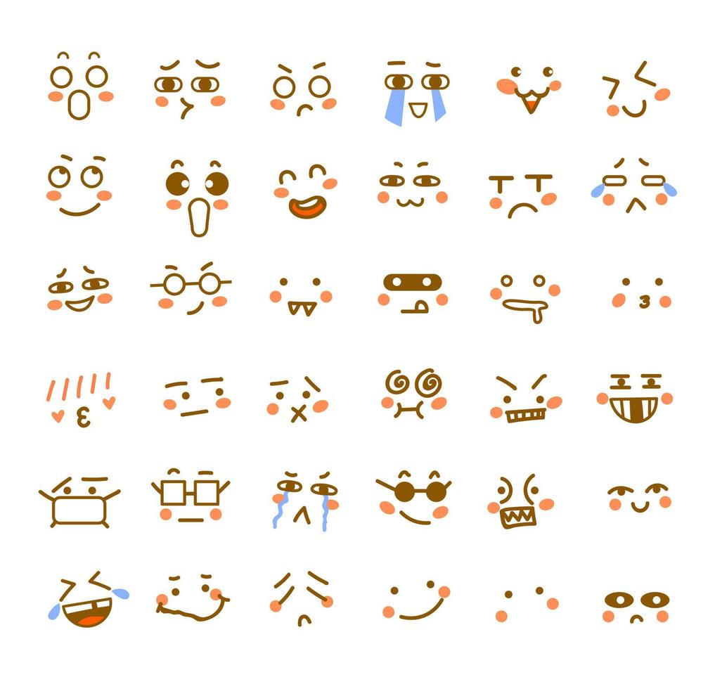 yeux et bouche expressifs, souriant, pleurant et surpris expressions du visage de personnage dessin animé emoji set vecteur premium