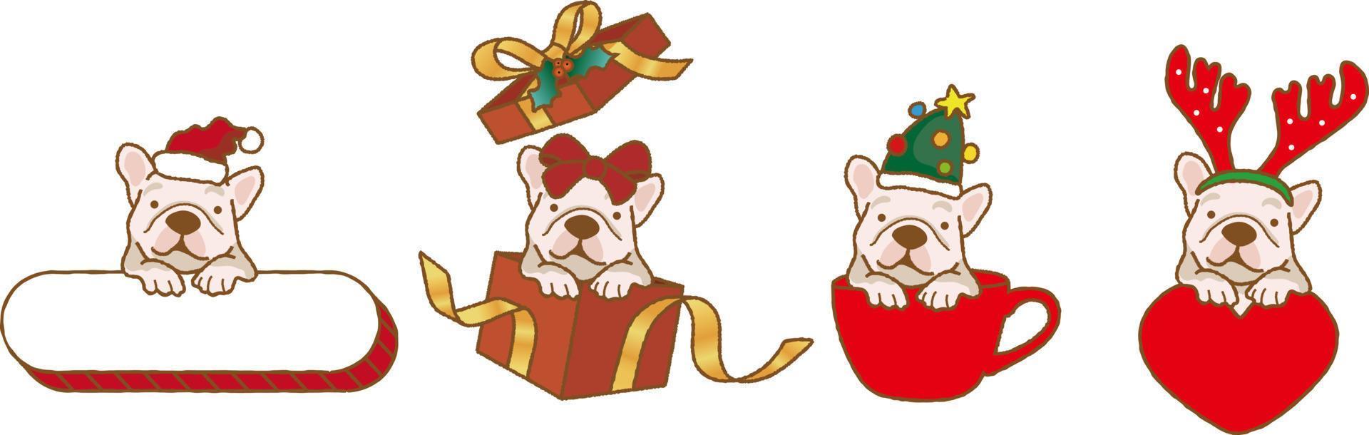 chien bouledogue français de dessin animé pour le jour de noël illustration vecteur premium