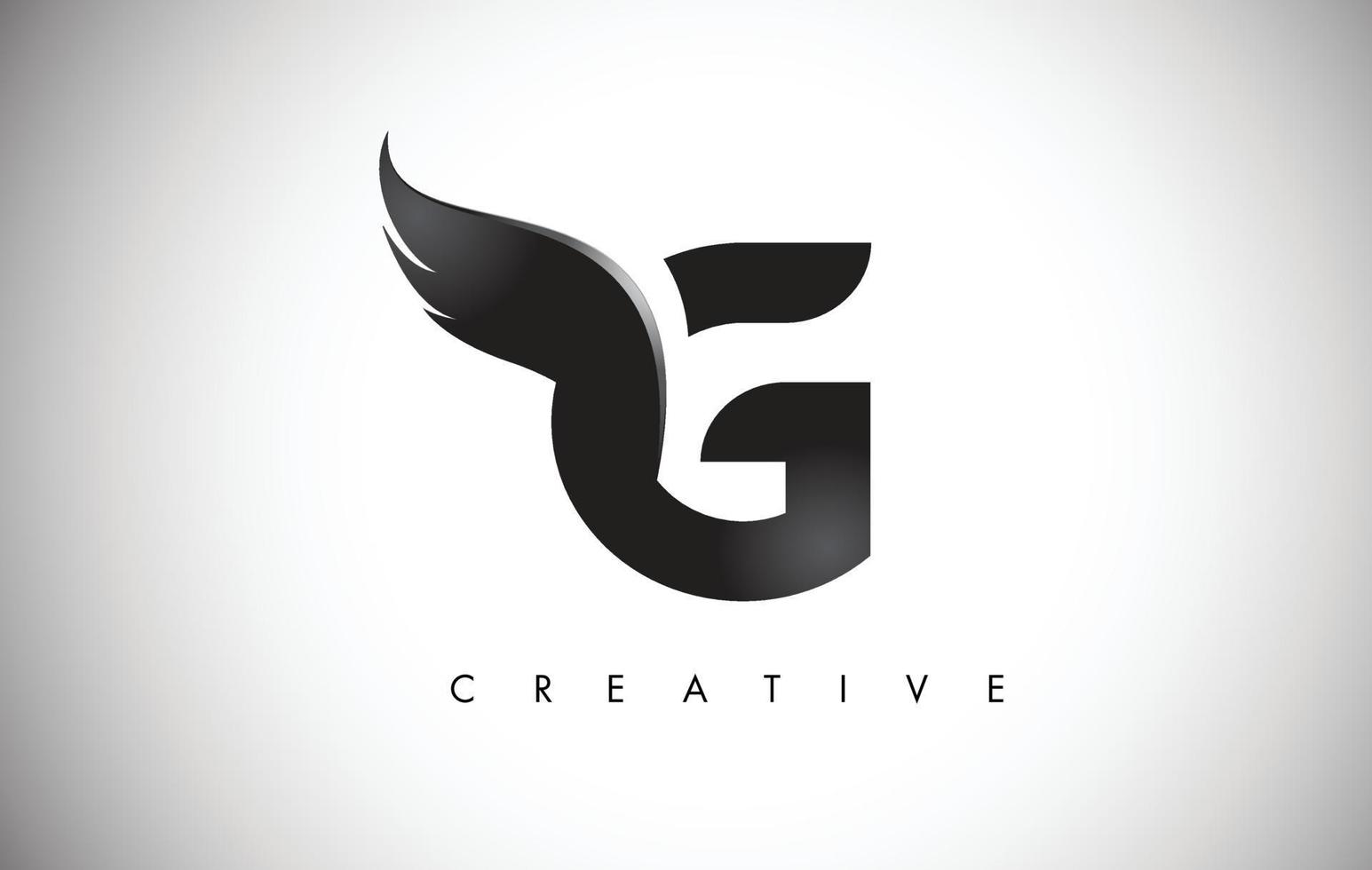 création de logo d'ailes de lettre g avec l'icône d'aile de mouche d'oiseau noir. vecteur