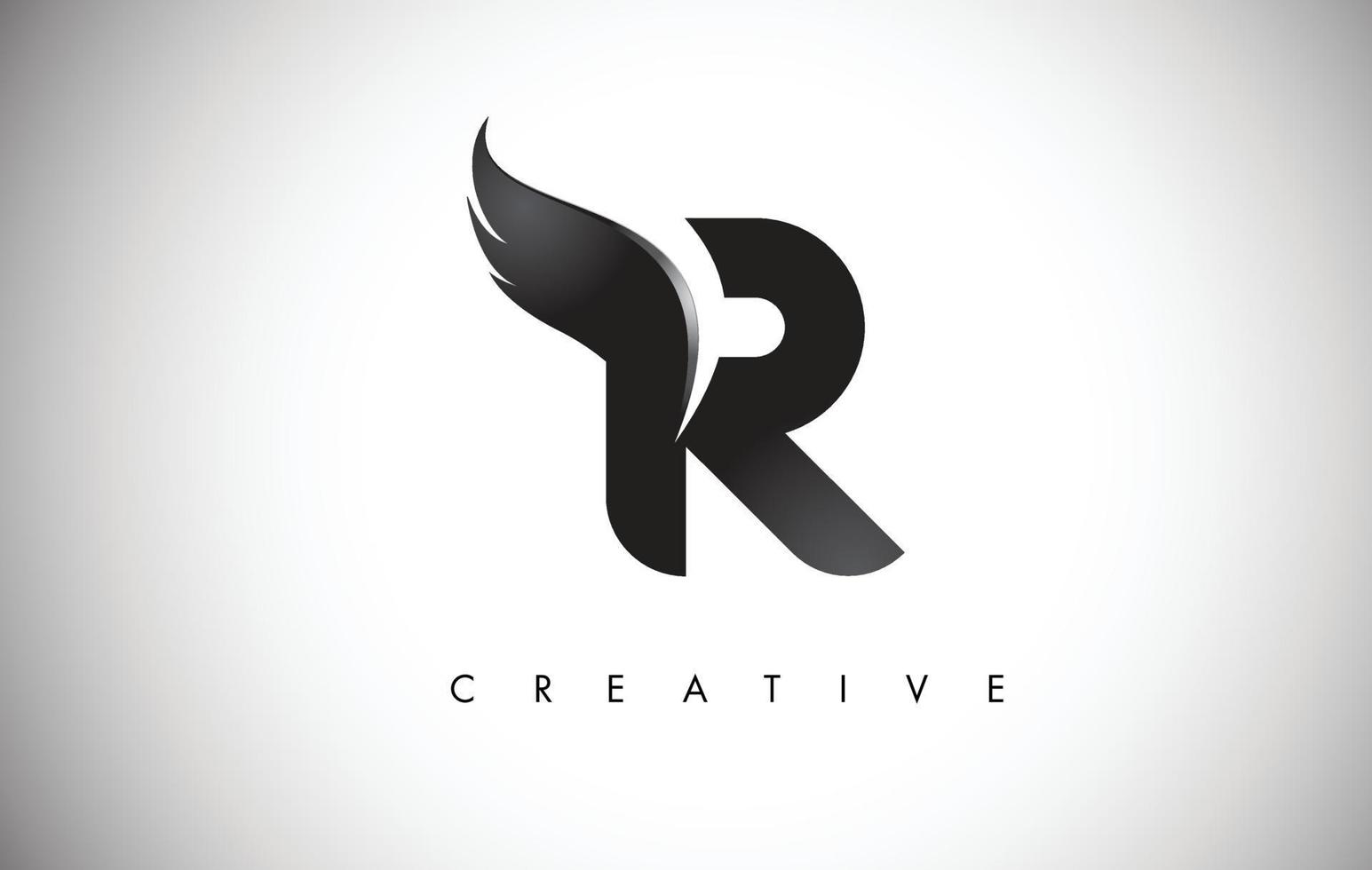 création de logo d'ailes de lettre r avec l'icône d'aile de mouche d'oiseau noir. vecteur
