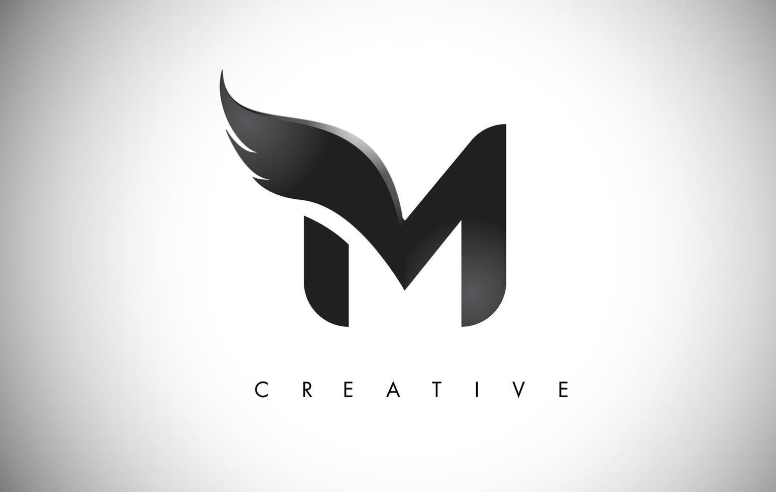 création de logo d'ailes de lettre m avec l'icône d'aile de mouche d'oiseau noir. vecteur