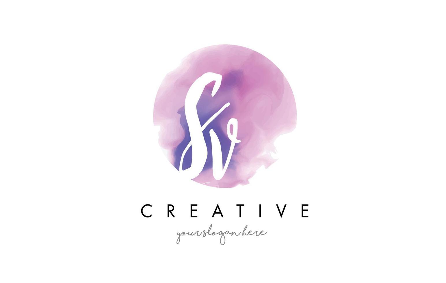 création de logo de lettre aquarelle sv avec coup de pinceau violet. vecteur