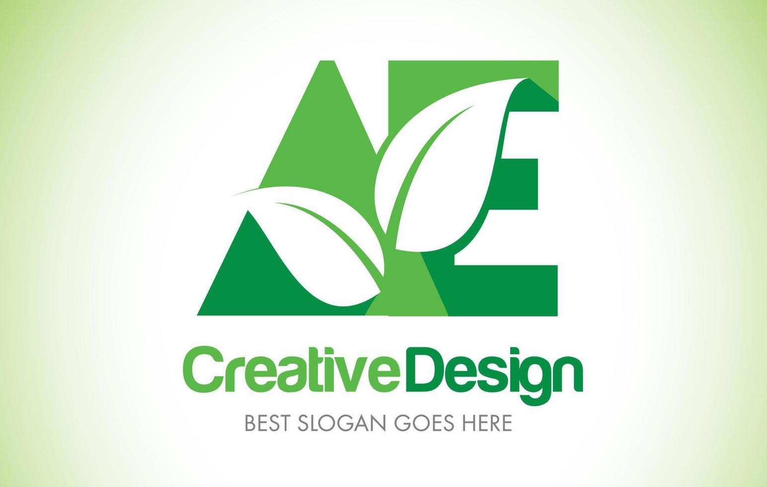 logo de conception de lettre de feuille verte ae. eco bio feuille lettre icône illustration logo. vecteur