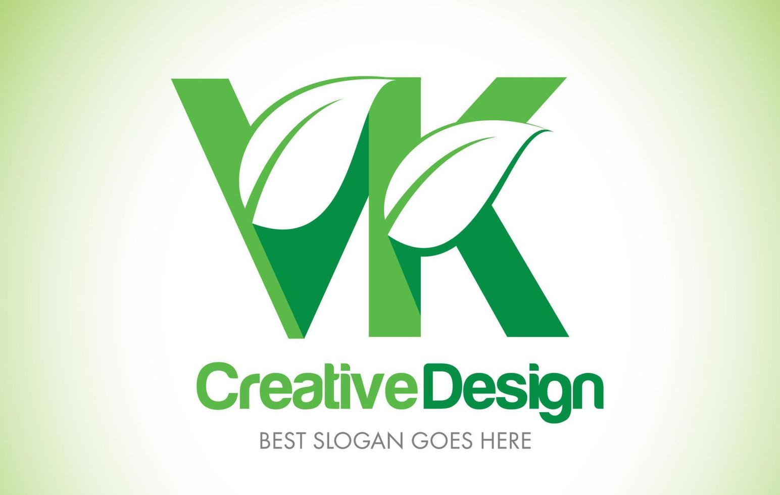 logo de conception de lettre vk feuille verte. eco bio feuille lettre icône illustration logo. vecteur