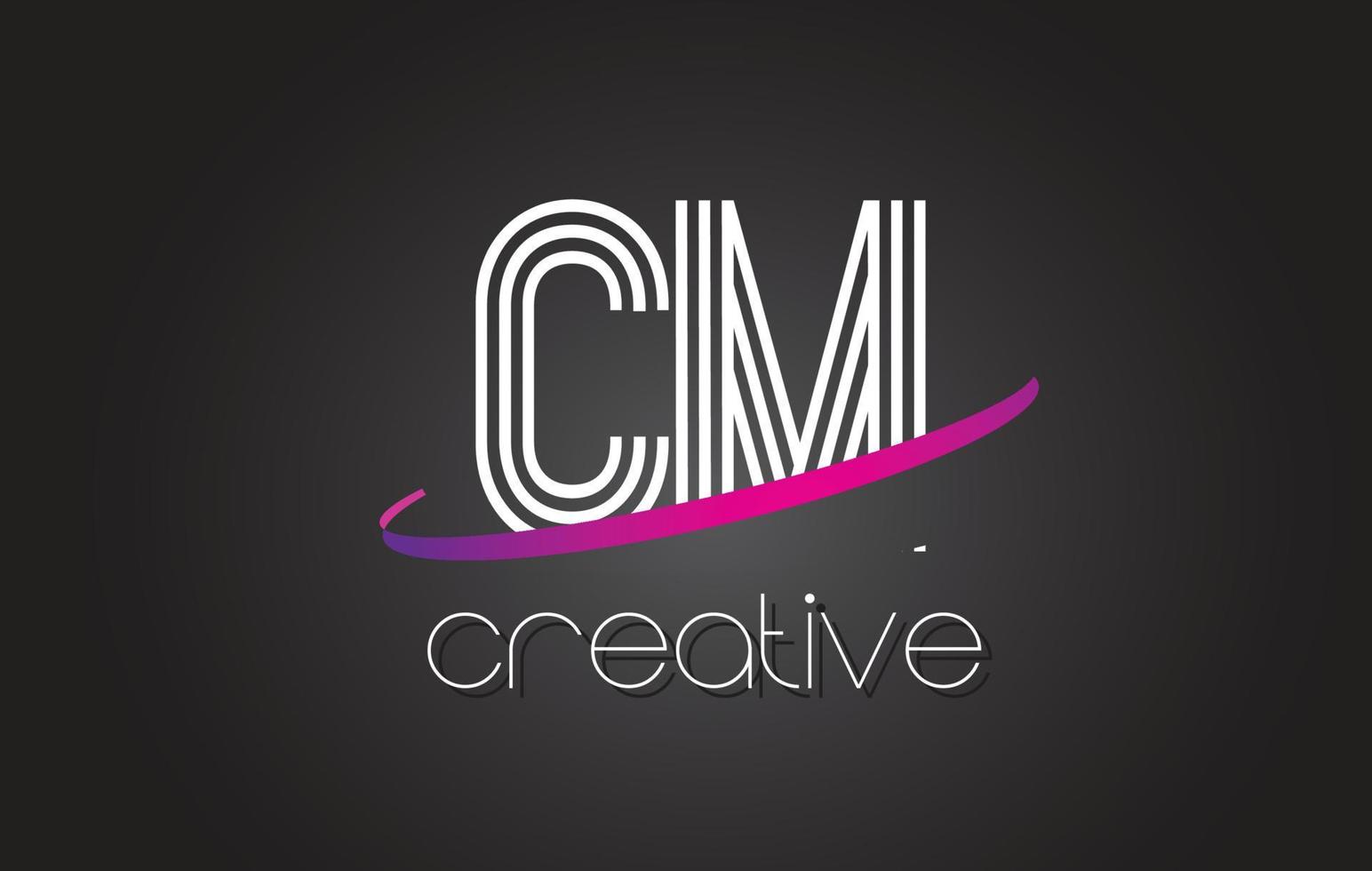 logo de lettre cm cm avec dessin de lignes et swoosh violet. vecteur