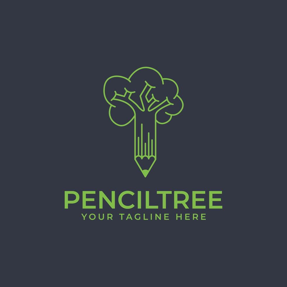 création de logo au crayon avec symbole d'icône d'arbre vecteur