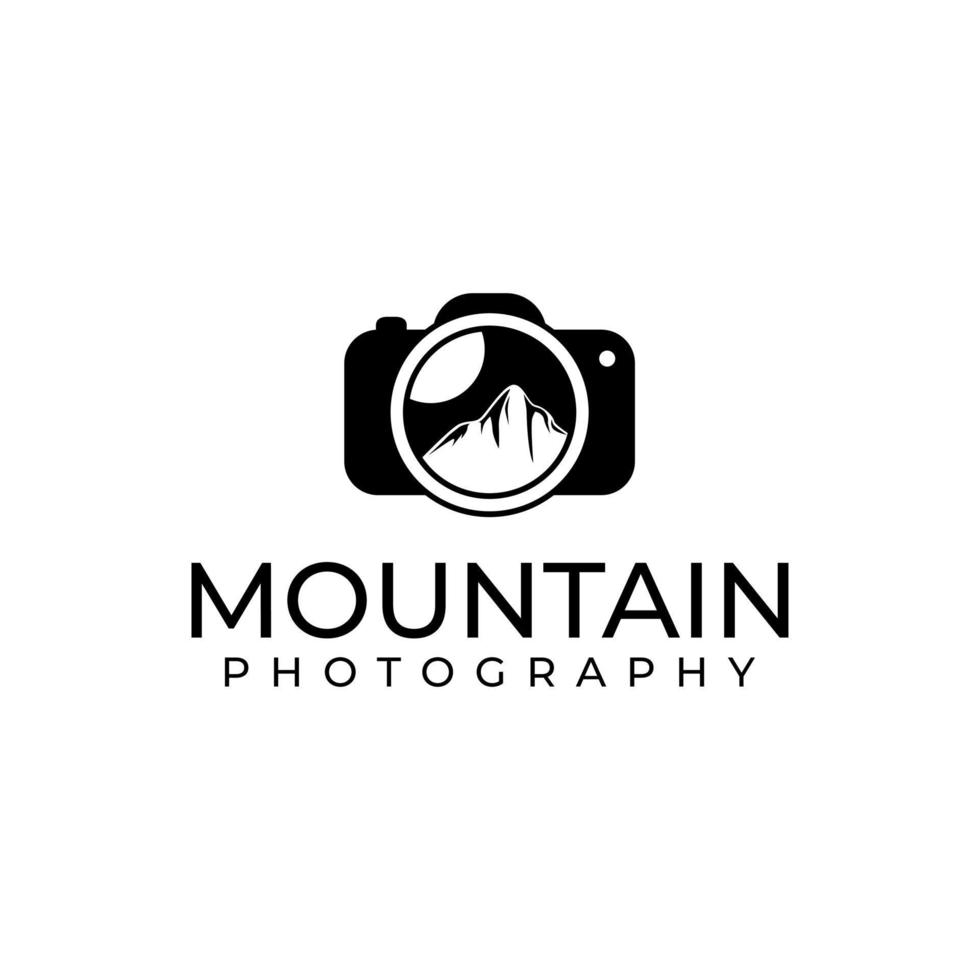 objectif de photographie et création de logo de montagne pour photographe de nature d'aventure en plein air vecteur