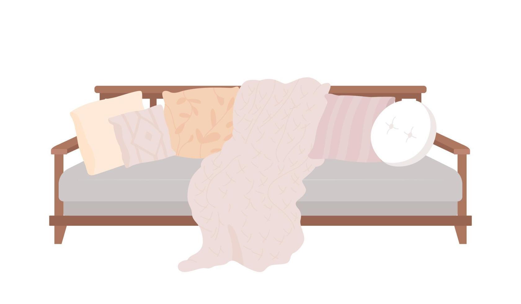 canapé confortable avec oreillers élément vectoriel de couleur semi-plat