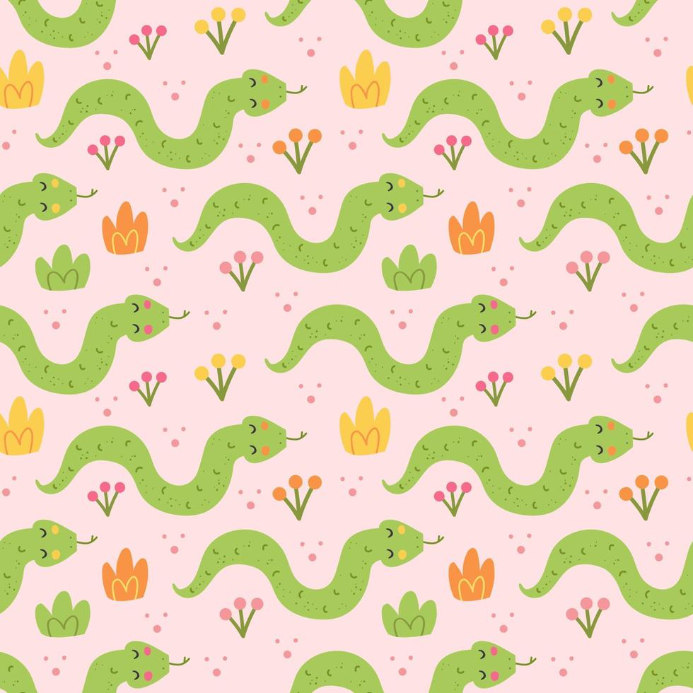 animal sauvage illustration enfantine serpent avec des herbes herbe vecteur conception pour enfants modèle sans couture fond papier peint conception d'emballages en papier