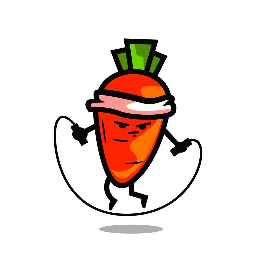 illustration de personnage de fruit, carotte de dessin animé mignon faisant du sport, vecteur d'animation pour enfants design plat coloré utile