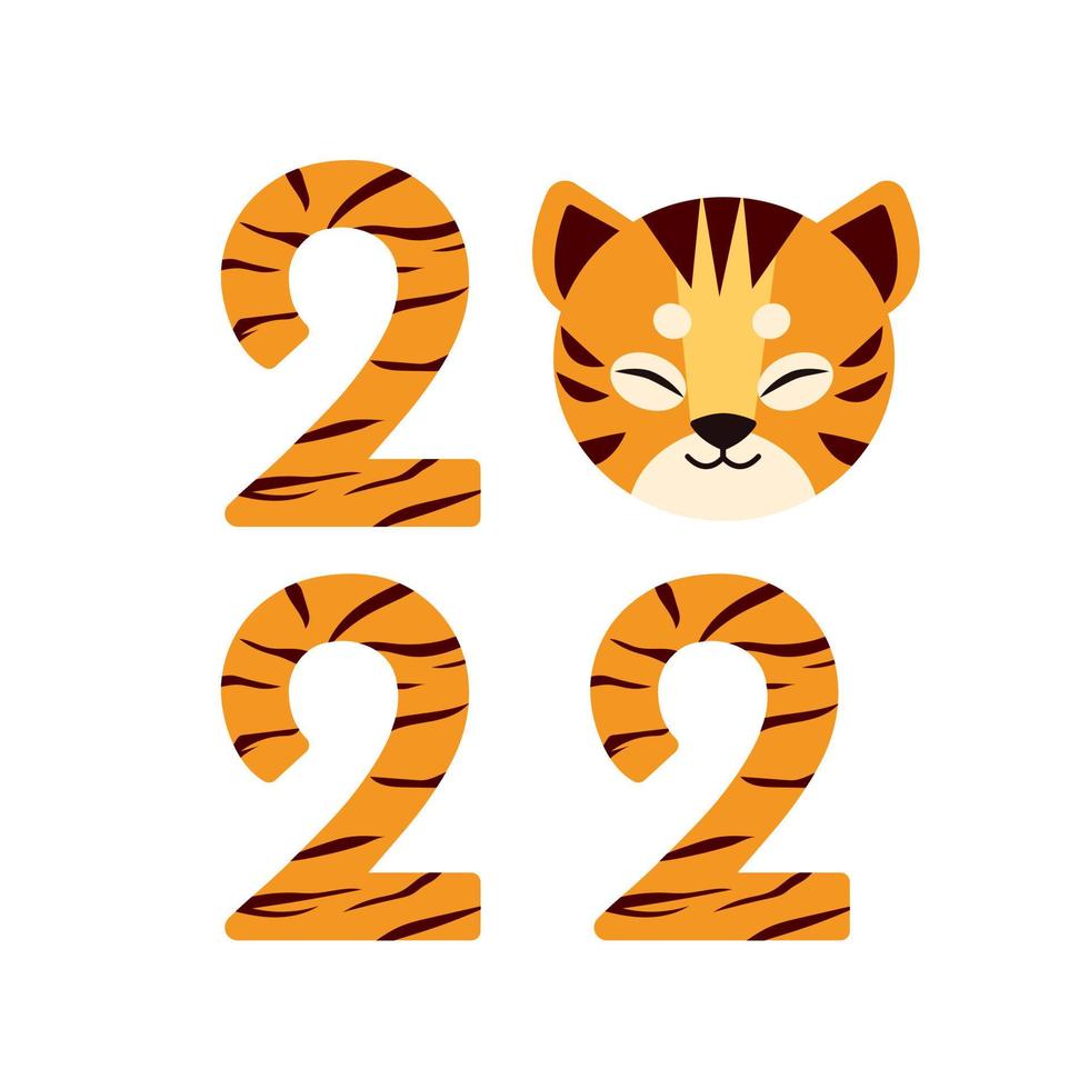 inscription carrée 2022 avec une tête de tigre mignonne et un texte de texture de tigre vecteur