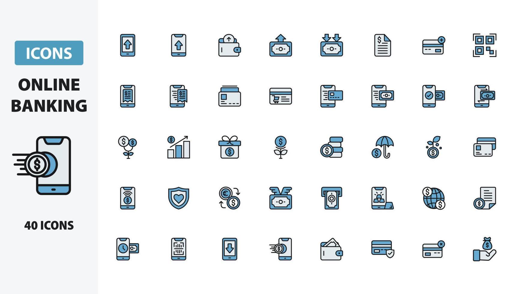 Banque en ligne - contour rempli de vecteur icon set concept