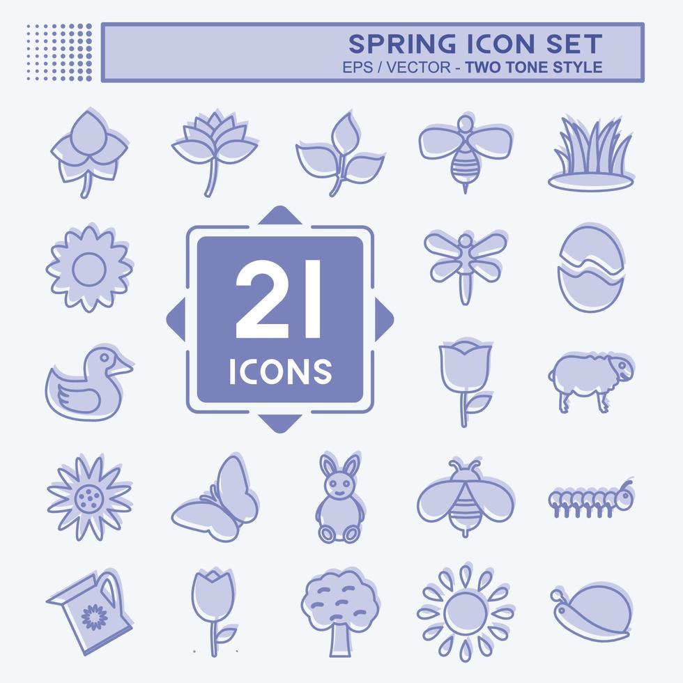 icône de jeu d'icônes de printemps dans un style branché à deux tons isolé sur fond bleu doux vecteur
