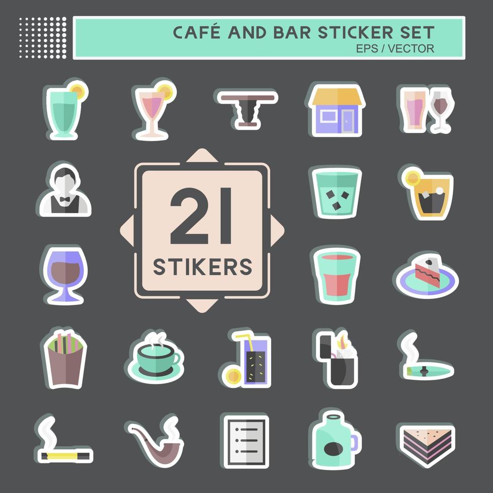 Café et bar icon set sticker dans tendance isolé sur fond noir vecteur