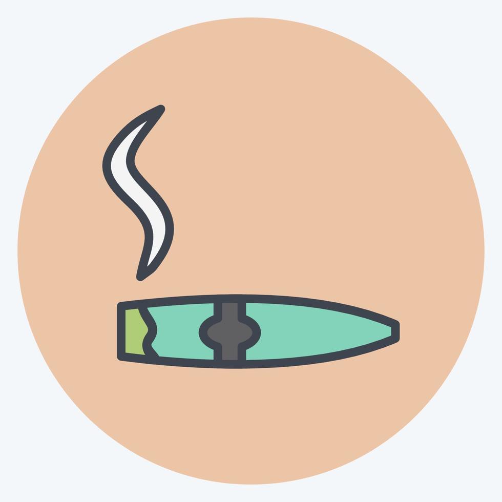 icône de cigare allumé dans un style de compagnon de couleur branché isolé sur fond bleu doux vecteur
