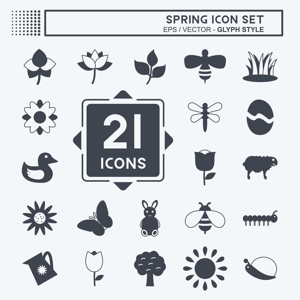 icône de jeu d'icônes de printemps dans le style de glyphe branché isolé sur fond bleu doux vecteur