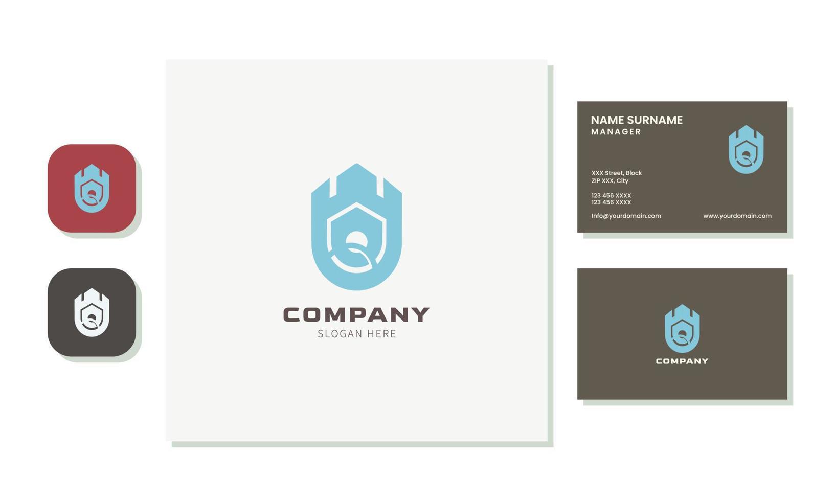 lettre de conception de logo q et château, moderne pour un logo d'entreprise. modèle de carte de visite simple vecteur