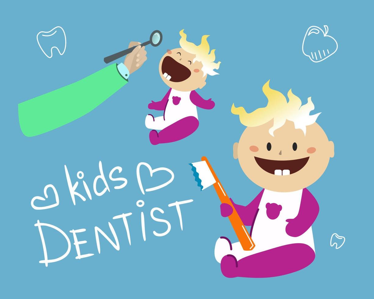 enfant avec une brosse à dents. examen dentaire. illustration vectorielle pour la dentisterie pédiatrique vecteur