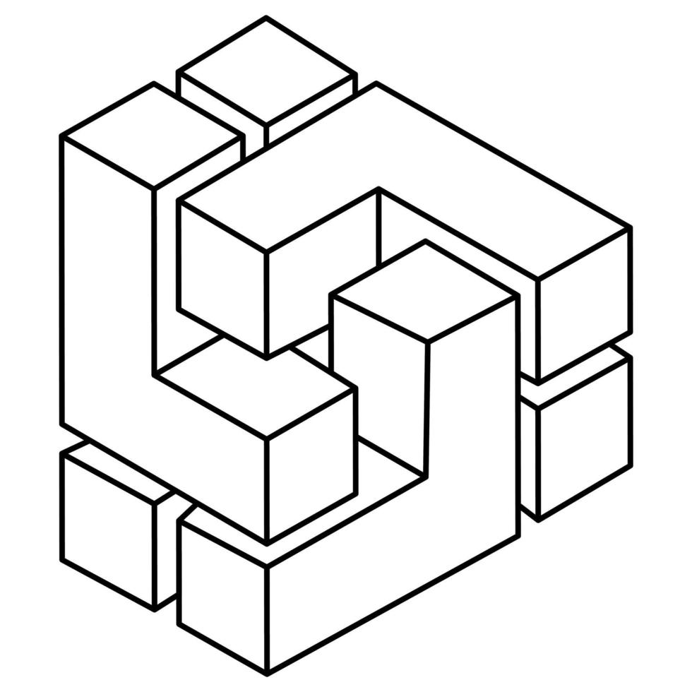 symbole de géométrie impossible sur fond blanc. forme d'illusion d'optique. figure de la géométrie sacrée. objet d'art op. vecteur