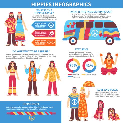 Hippie Infographics Disposition à plat vecteur