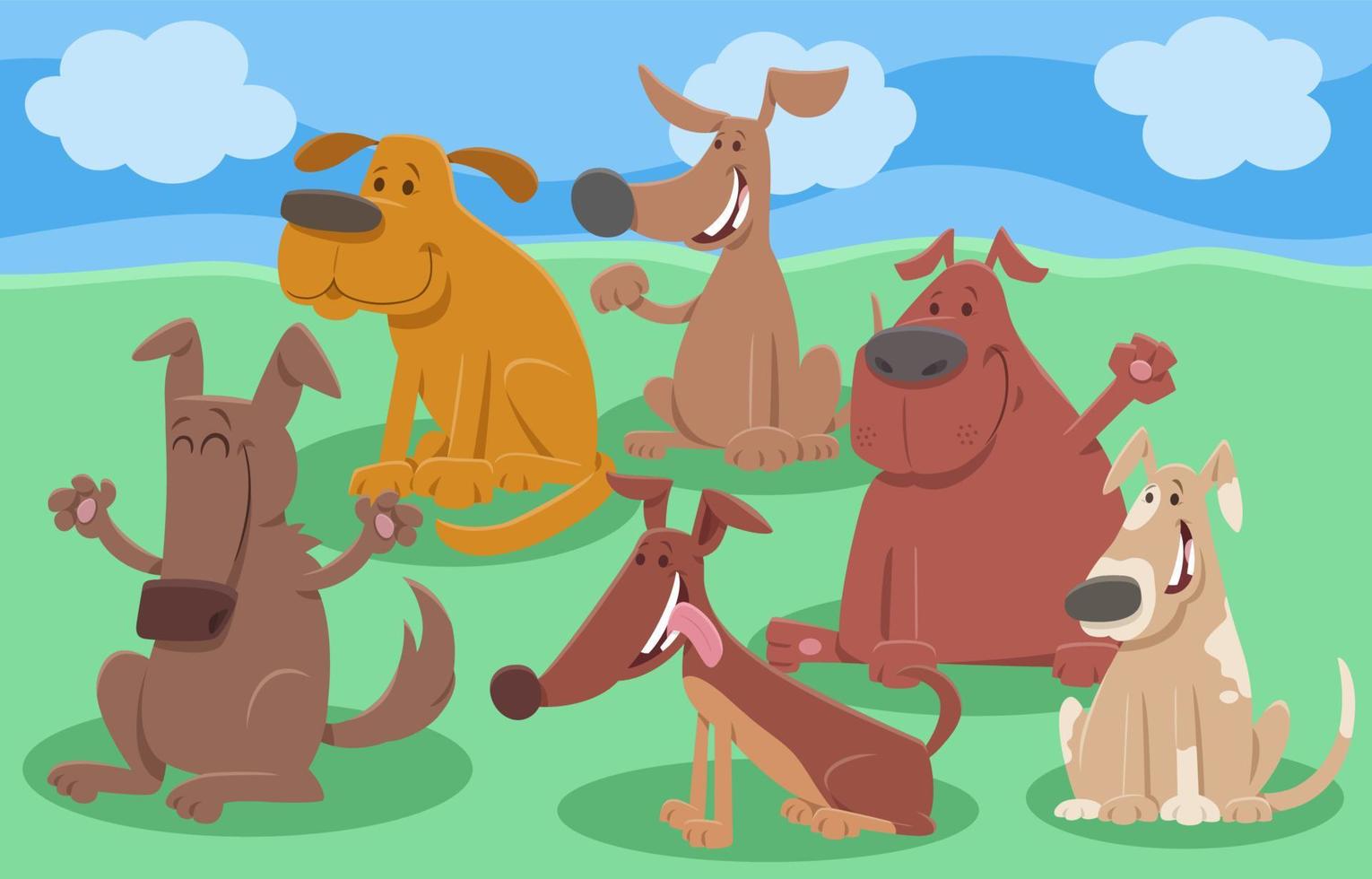 groupe de personnages animaux de chiens de dessin animé drôle vecteur