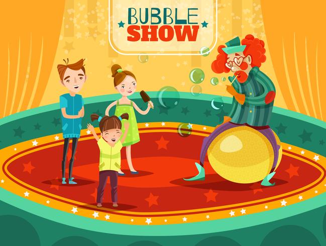Affiche de spectacle de bulles de performance de clown de cirque vecteur