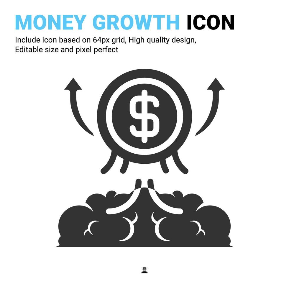 vecteur d'icône de croissance d'argent avec le style de glyphe isolé sur fond blanc. illustration vectorielle concept d'icône de symbole de signe croissant pour les affaires, la finance, l'industrie, l'entreprise, le web, les applications et le projet