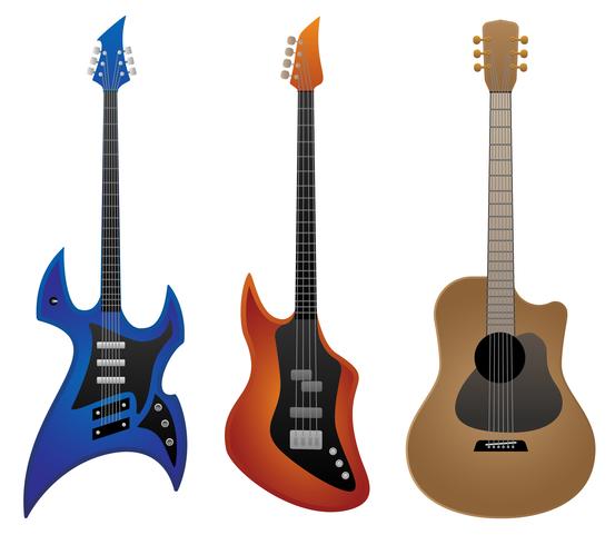 Guitare rock électrique, guitare basse et illustration vectorielle de guitare acoustique vecteur