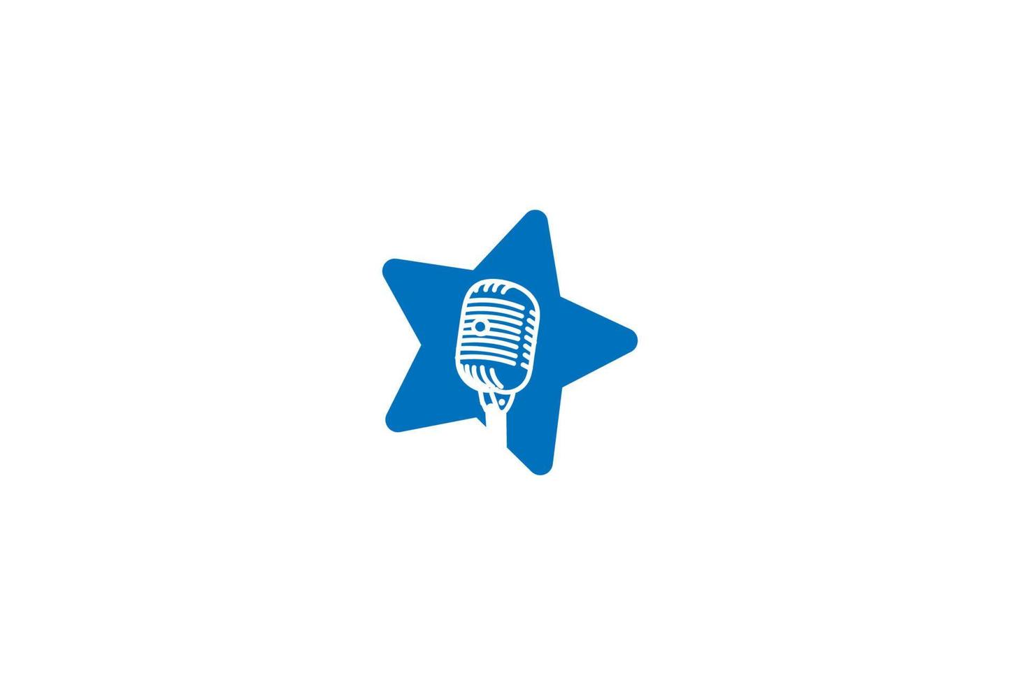étoile minimaliste simple avec micro pour vecteur de conception de logo de spectacle de concert de musique podcast