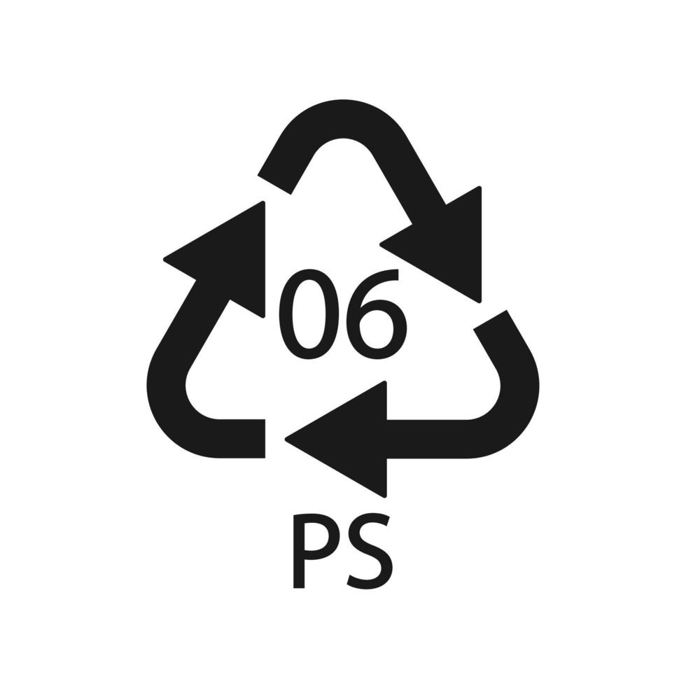 ps 06 symbole de code de recyclage. signe de polystyrène de vecteur de recyclage en plastique.