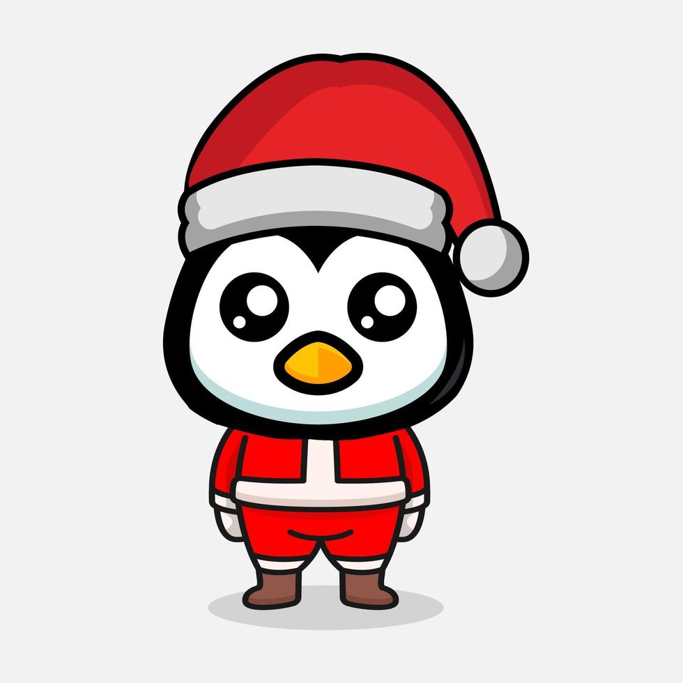 pingouin mignon dans l'illustration de conception de mascotte de costume de noël vecteur