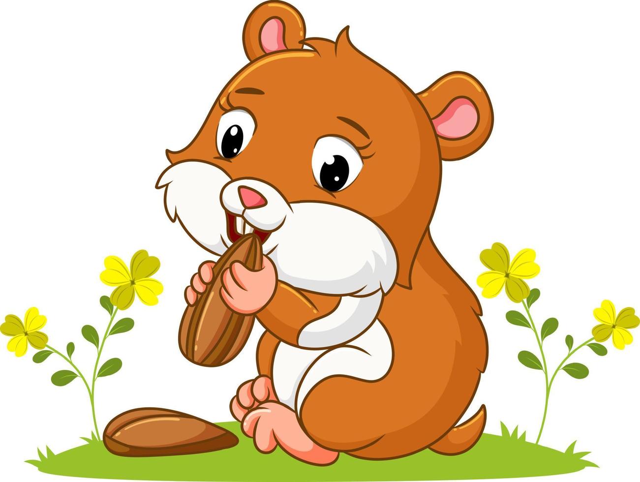 le hamster girly mange les graines de tournesol dans le jardin vecteur
