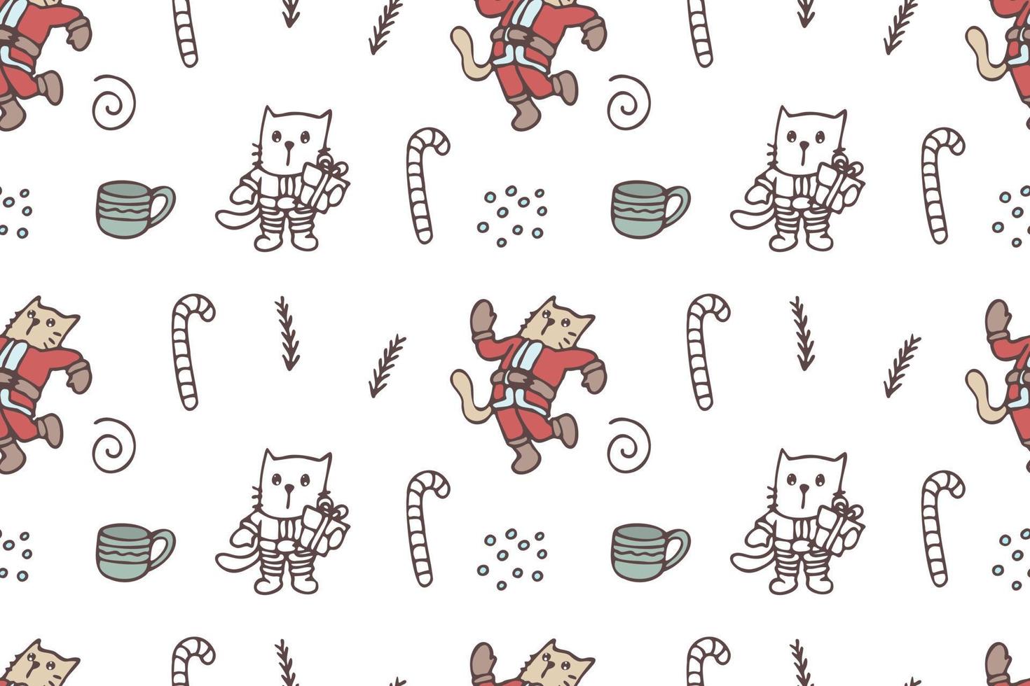 ensemble de dessins de chats mignons pour le motif de répétition de noël vecteur