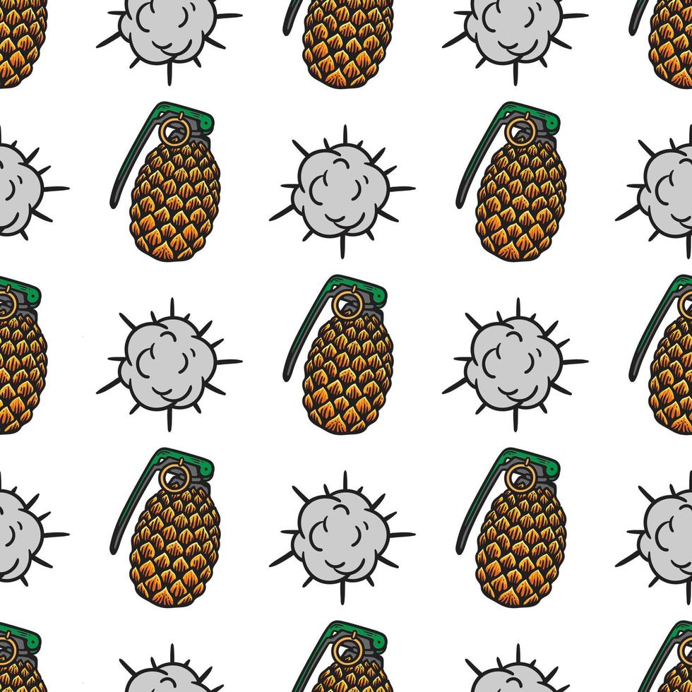 grenade d'ananas de modèle sans couture et explosion de fumée vecteur